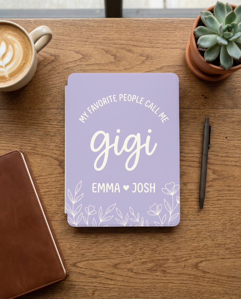Personalized Gigi Kindle Case — Lavender Floral with Grandkids Names Gift
