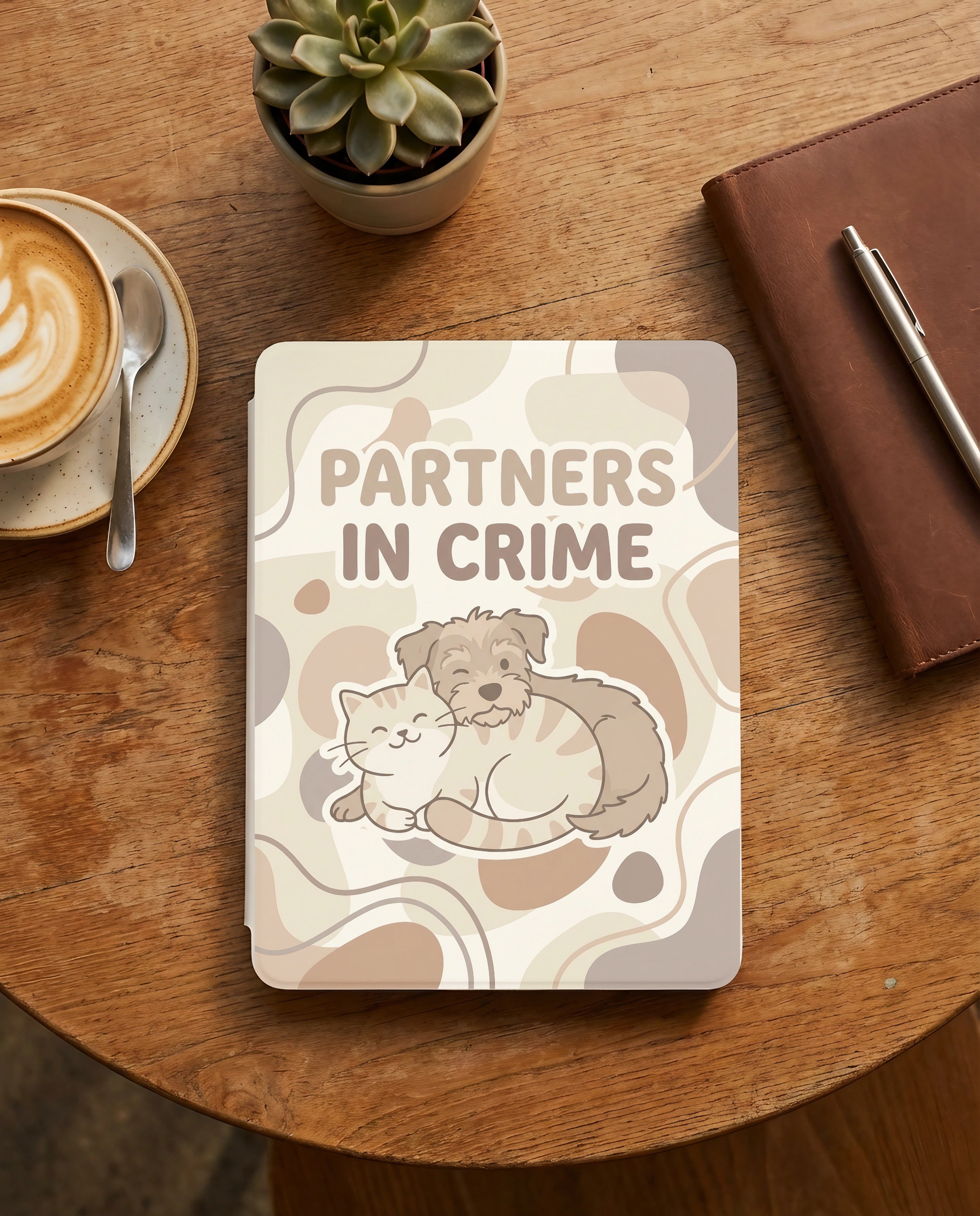 Partners in Crime Custom and Cozy Dog & Cat Portrait Kindle Case
