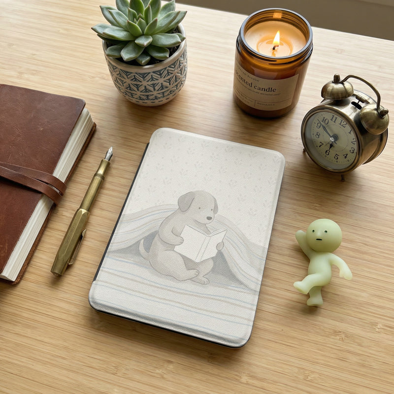 Cartoon Dog Reading Kindle Case — Fun Gift for Dog Lovers