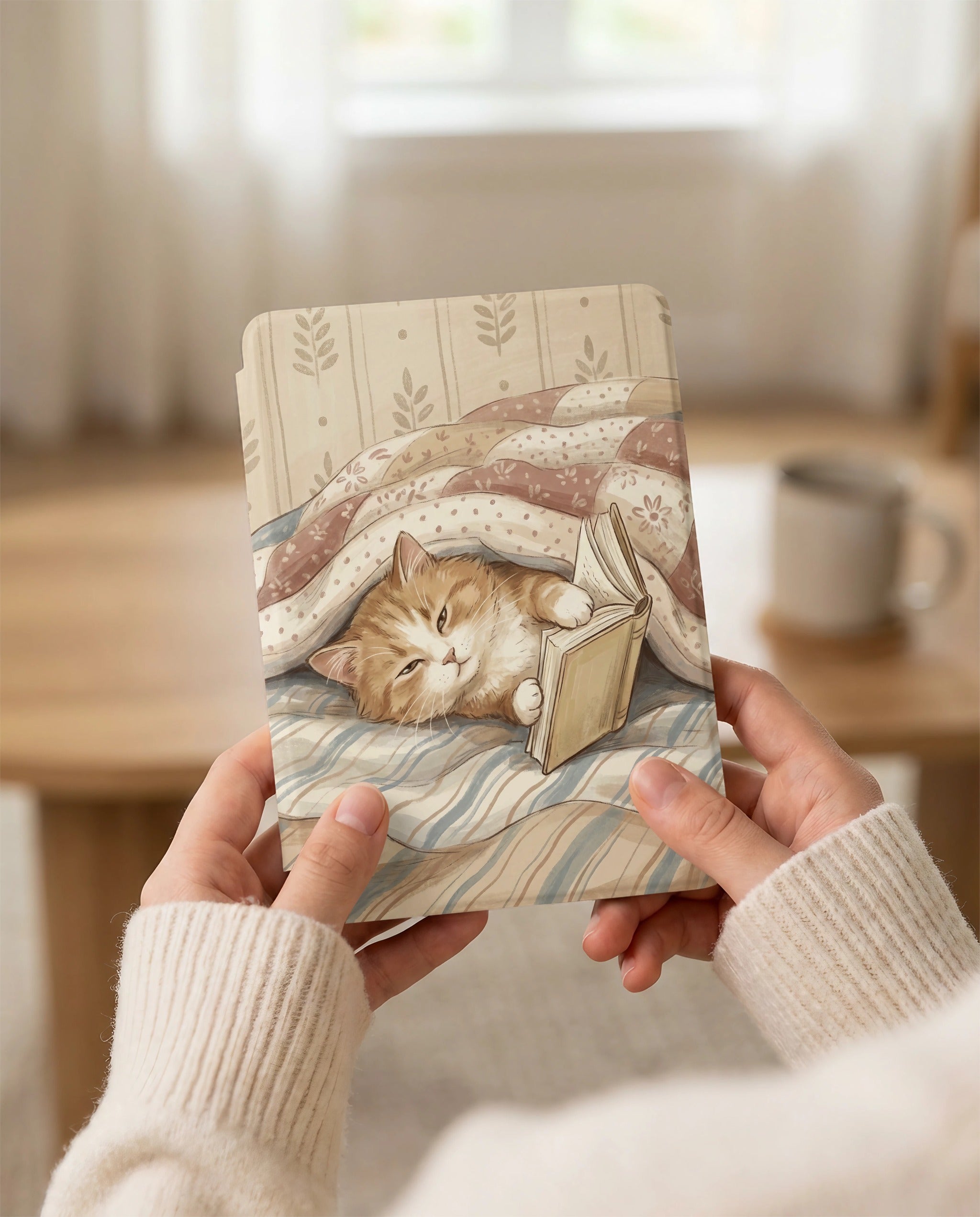 Cute Orange Kitten Reading Kindle Case — Adorable Gift for Cat Lovers