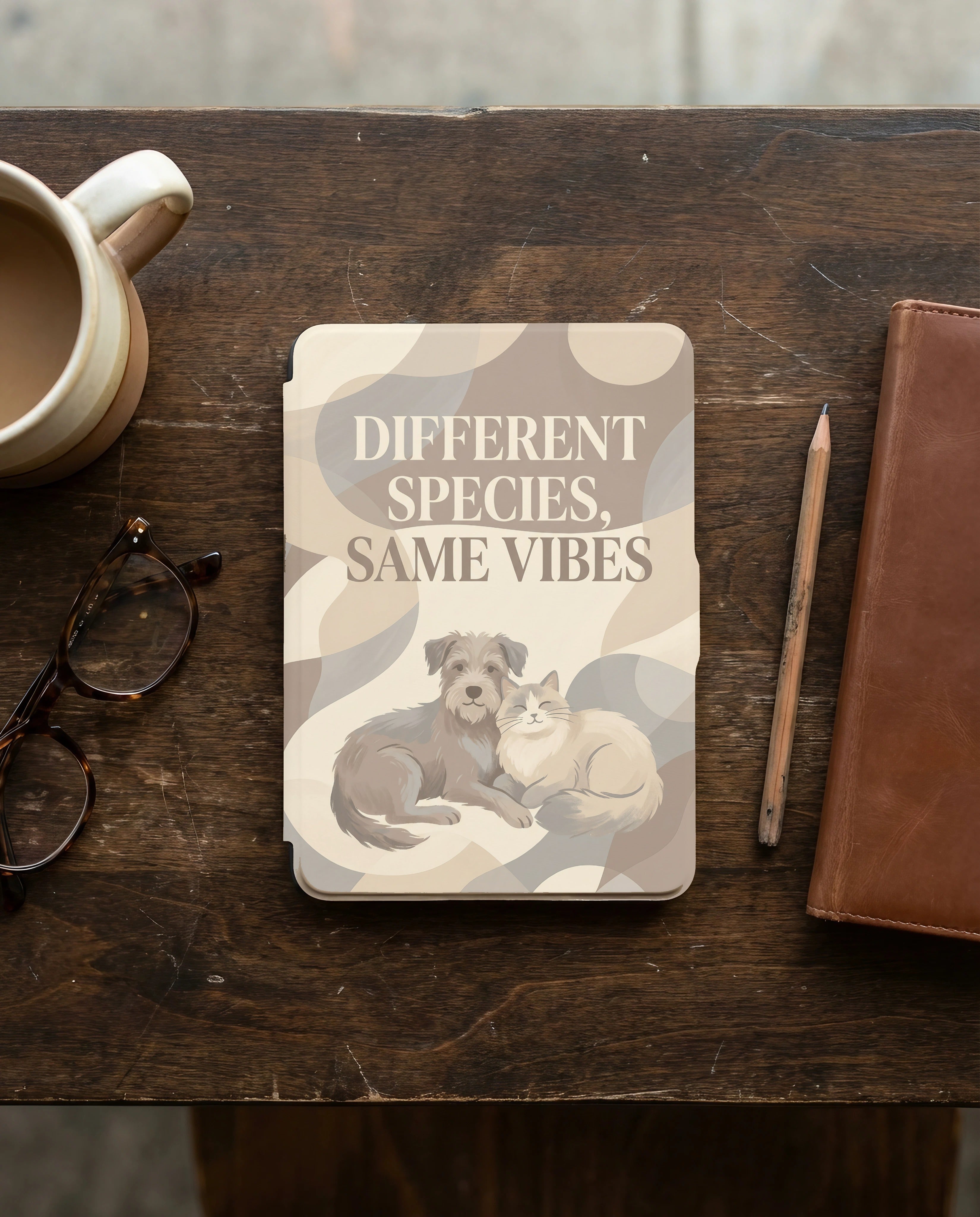 Different Species Same Vibes — Custom Dog & Cat Kindle 12th Gen Case
