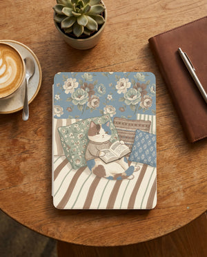 Floral Cat Reading Kindle Case — Cozy Gift for Cat Lovers