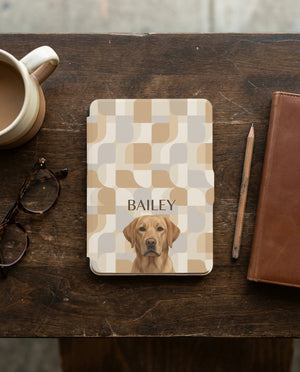 Custom Dog Portrait Kindle Paperwhite and Colorsoft Case — Retro Geometric Style