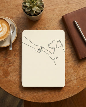 Human Dog Fist Bump Kindle Paperwhite Case — Minimalist Line Art Gift