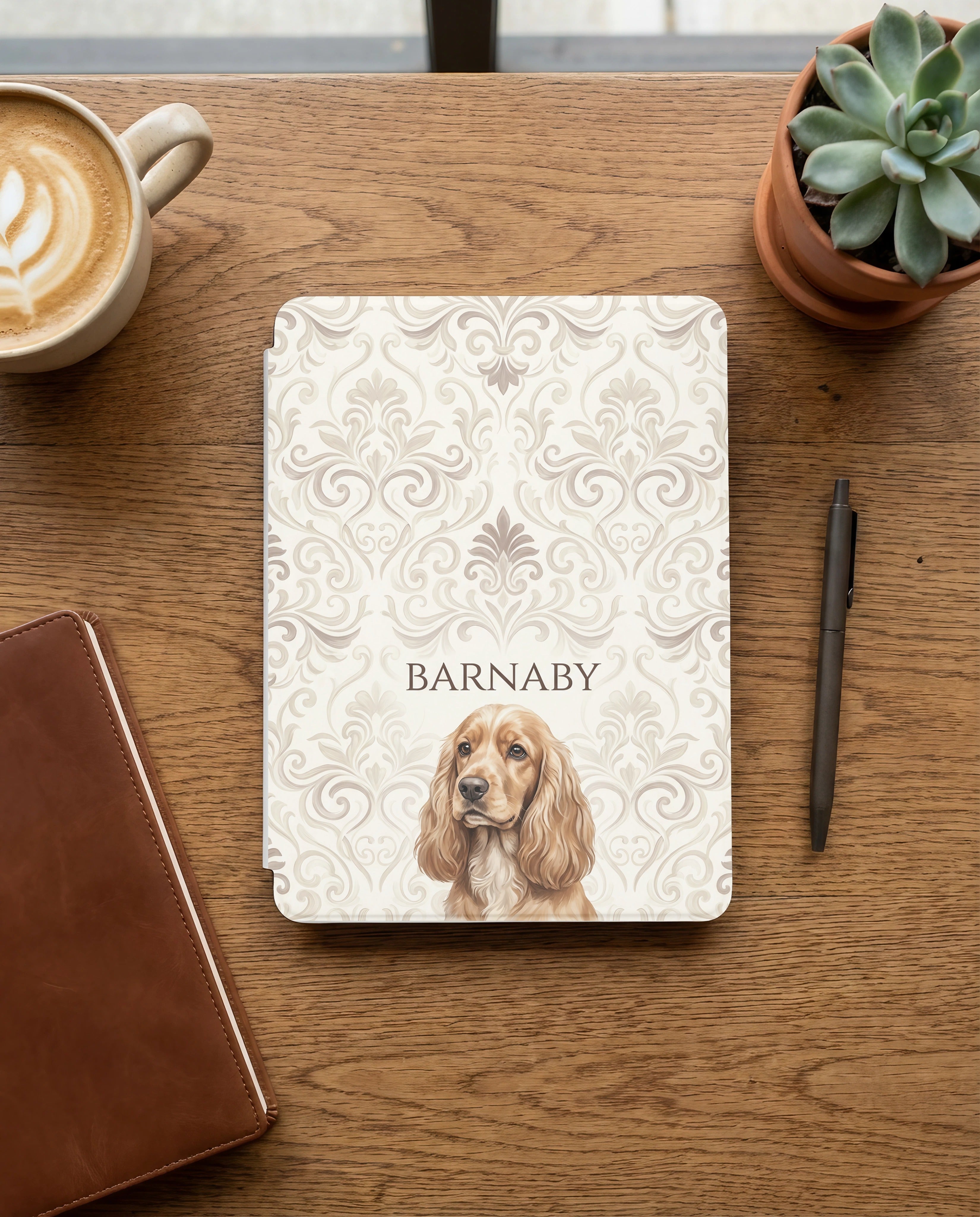 Personalized Pet Portrait Kindle Paperwhite Case — Damask Dog or Cat Gift