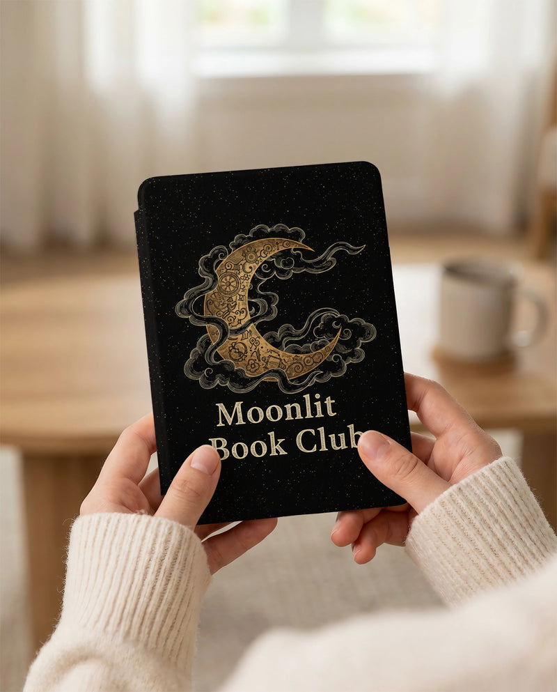 Moonlit Book Club Kindle Case — Steampunk Moon Mechanical Gears