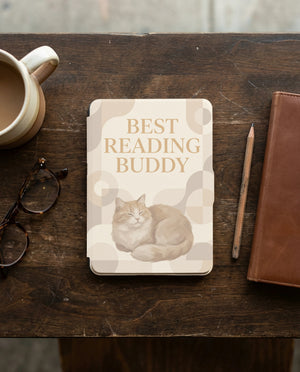 Best Reading Buddy Custom Cat Kindle Case — Fluffy Cat Personalized Portrait