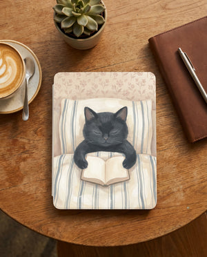 Black Cat Reading Kindle Paperwhite Case — Sleek Gift for Cat Lovers