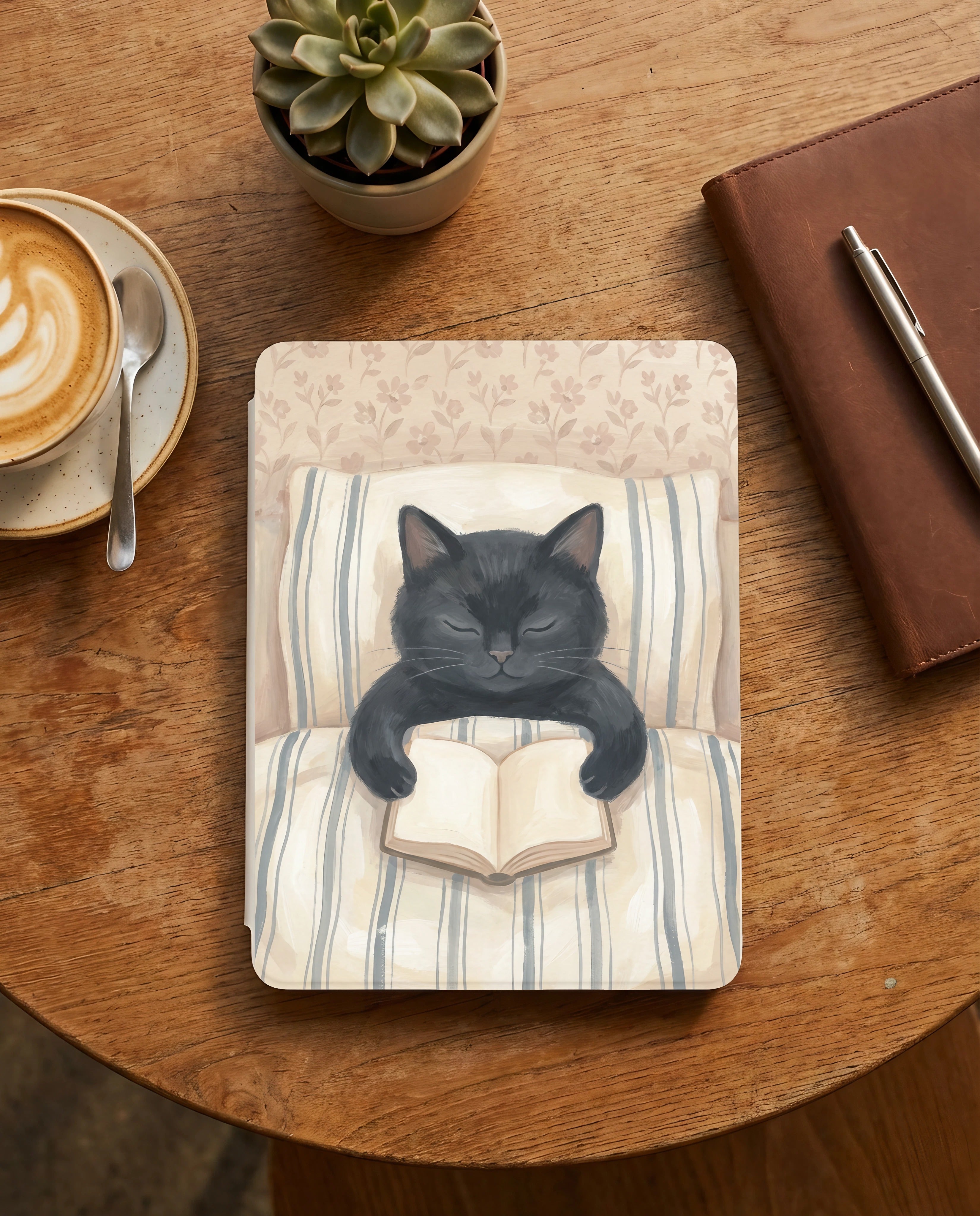Black Cat Reading Kindle Paperwhite Case — Sleek Gift for Cat Lovers