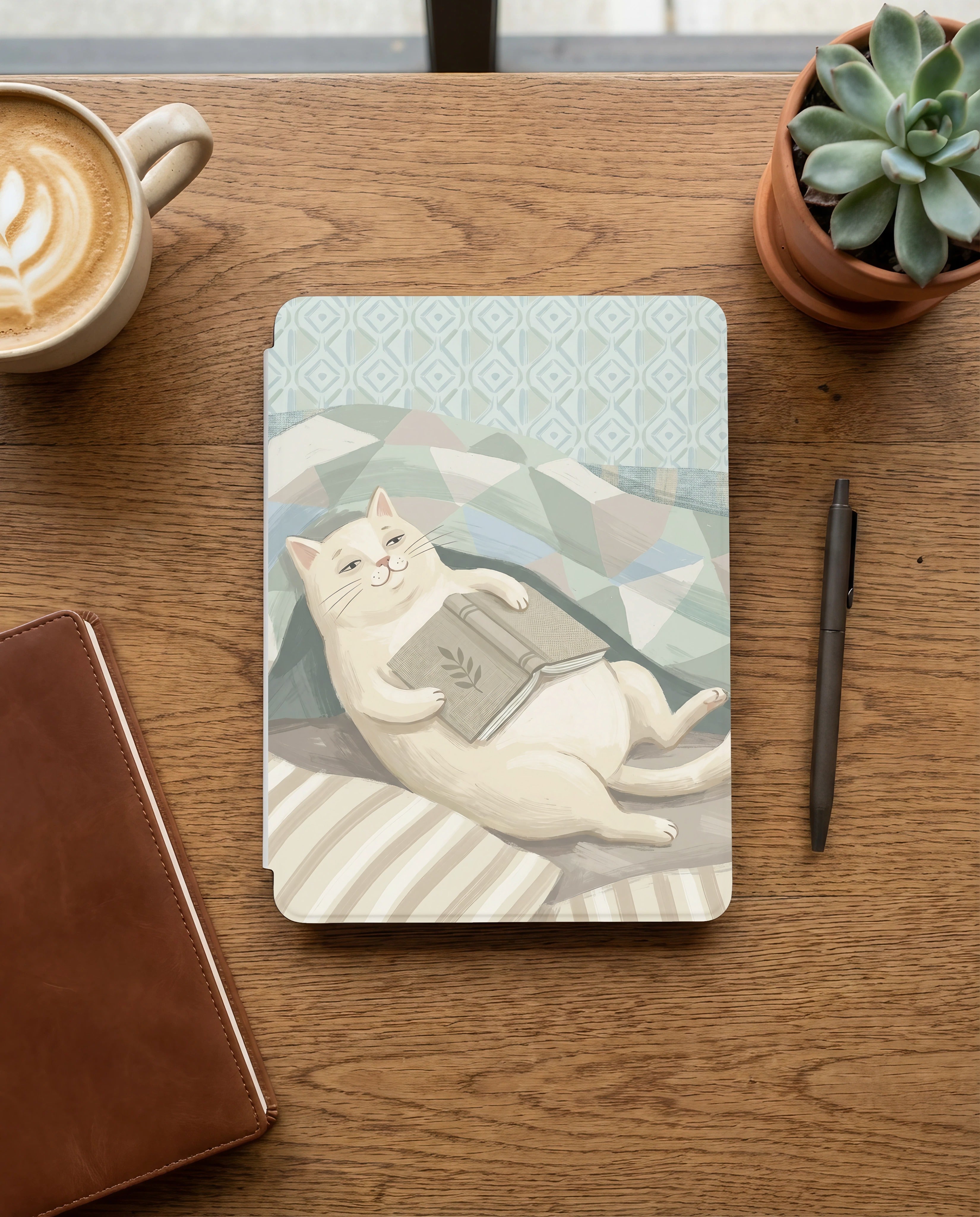 Cat Reading Book Kindle Case — Fits Paperwhite & Colorsoft — Cat Lover Gift