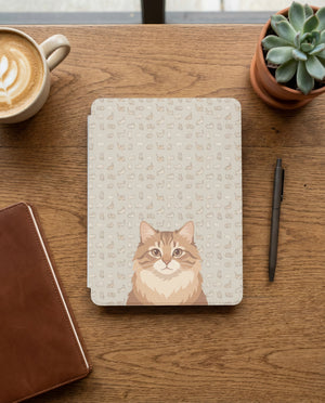 Custom Cat Portrait Kindle Case — Ginger Longhair with Playful Doodle Pattern Gift
