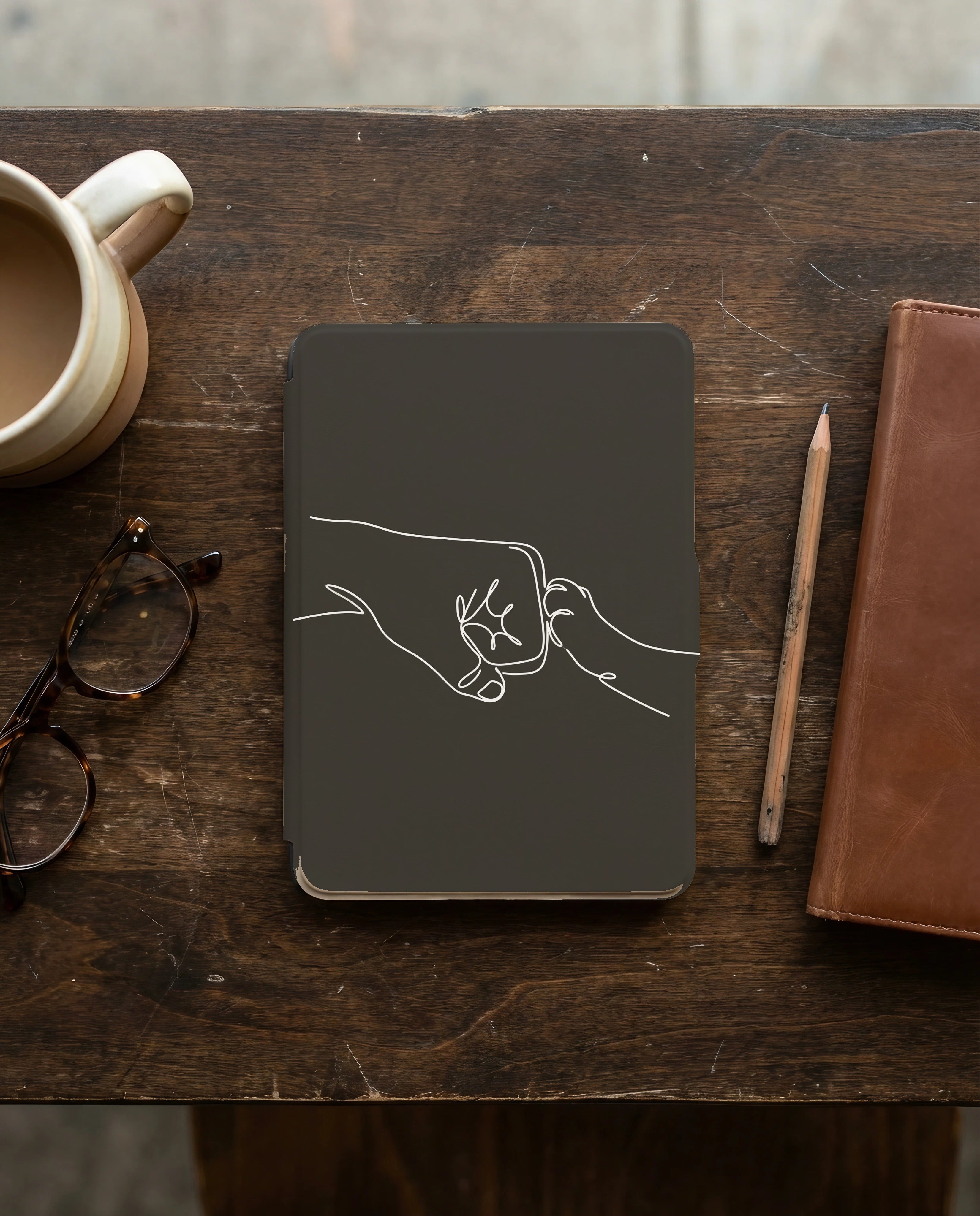 Cat Fist Bump Kindle Paperwhite Case — Minimalist Line Art Pet Bond Gift