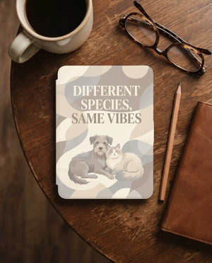 Different Species Same Vibes — Custom Dog & Cat Kindle 12th Gen Case