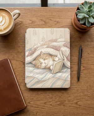 Cute Orange Kitten Reading Kindle Case — Adorable Gift for Cat Lovers