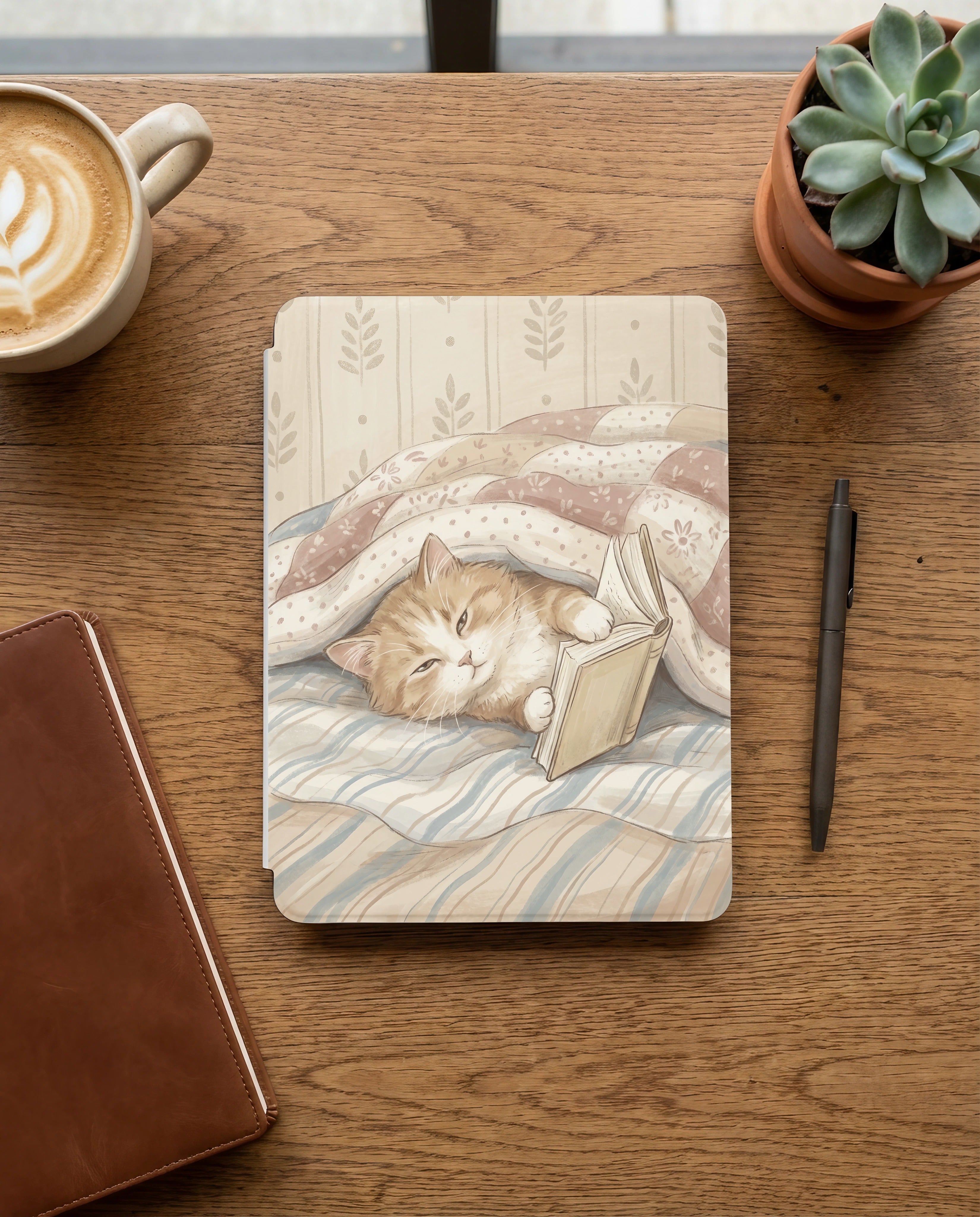 Cute Orange Kitten Reading Kindle Case — Adorable Gift for Cat Lovers