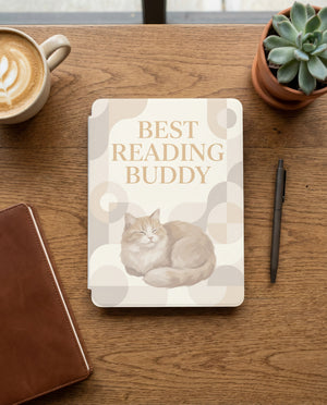 Best Reading Buddy Custom Cat Kindle Case — Fluffy Cat Personalized Portrait
