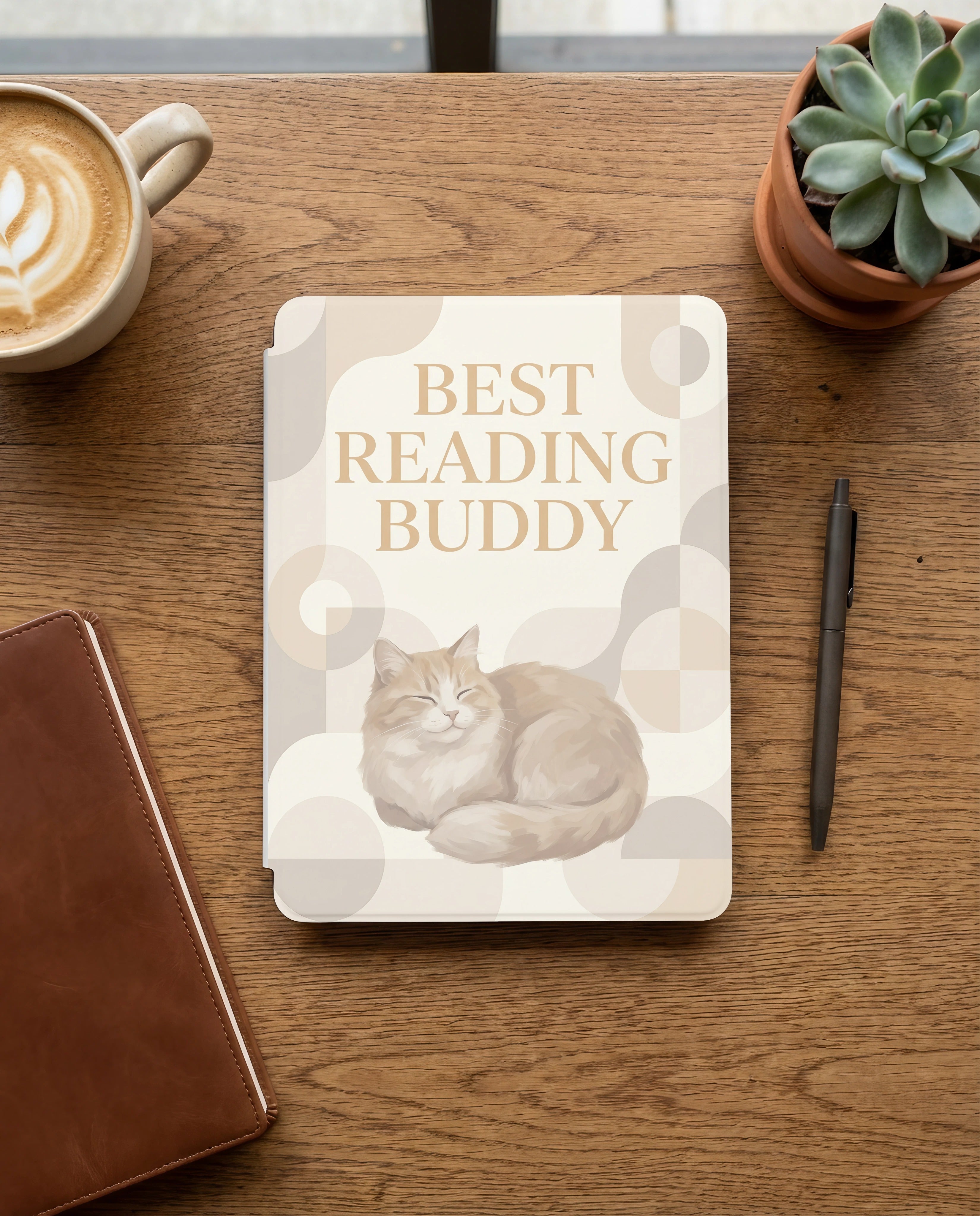 Best Reading Buddy Custom Cat Kindle Case — Fluffy Cat Personalized Portrait