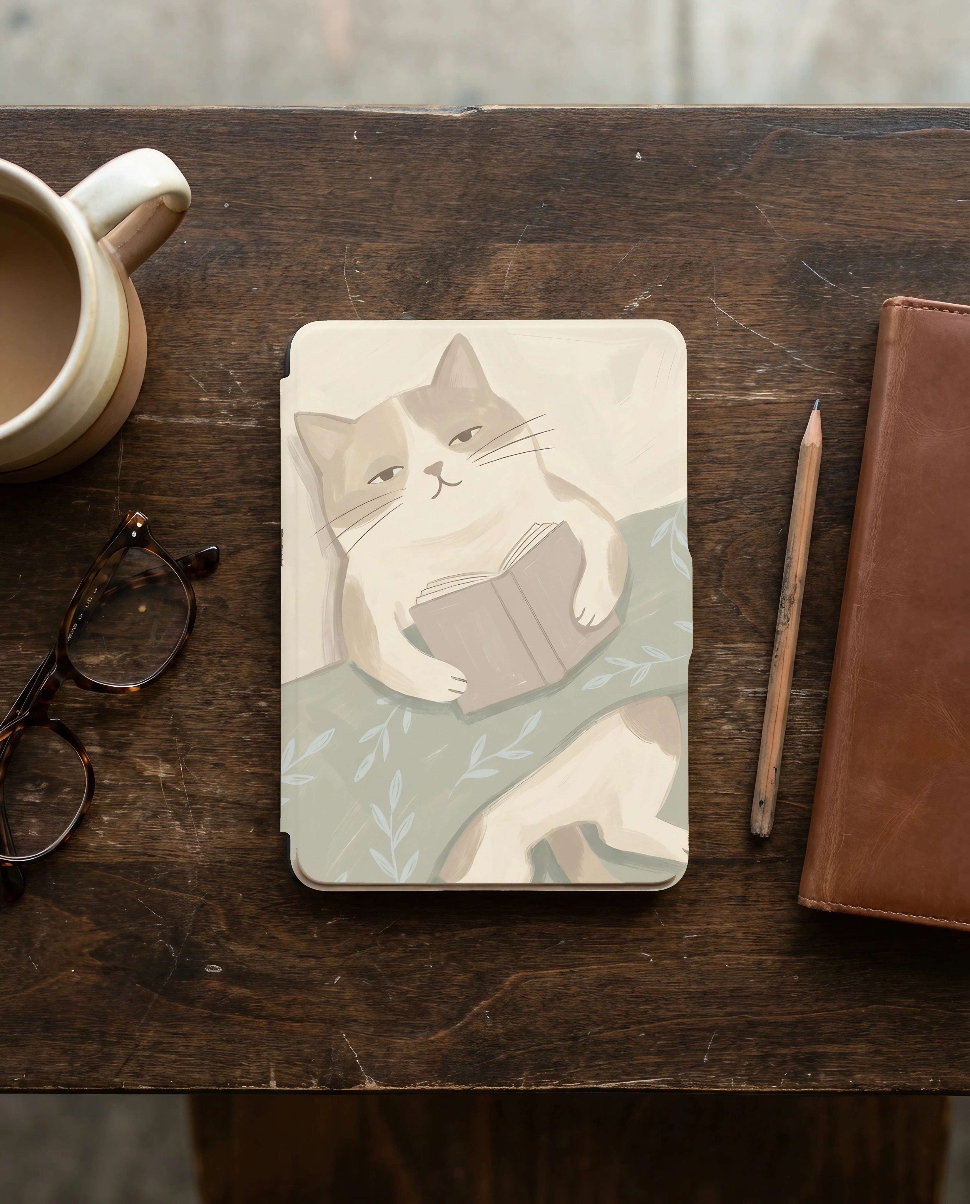 Cute Cat Reading Kindle Colorsoft Case — Gift for Cat Lovers