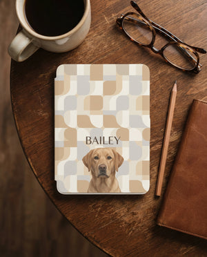 Custom Dog Portrait Kindle Paperwhite and Colorsoft Case — Retro Geometric Style