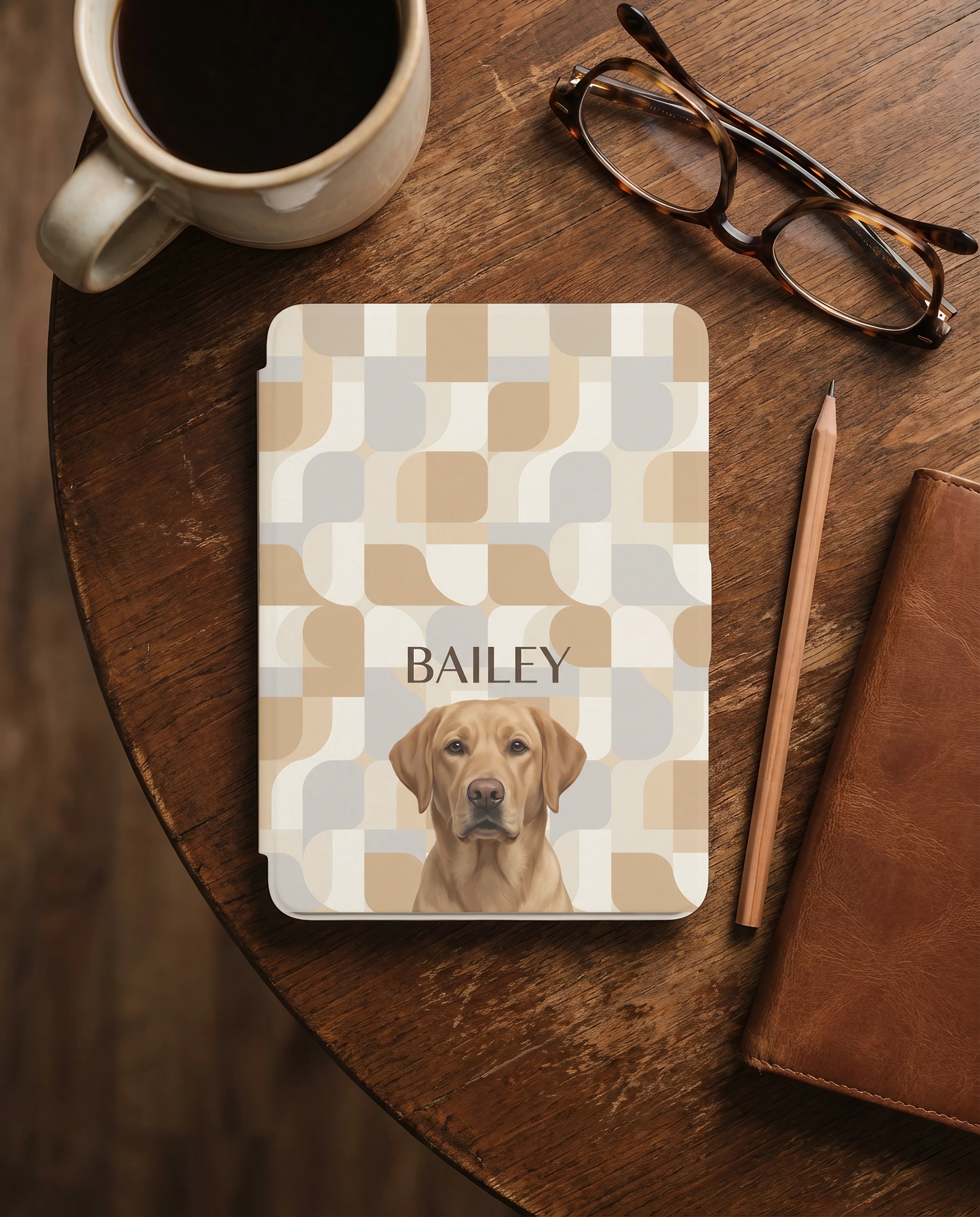 Custom Dog Portrait Kindle Paperwhite and Colorsoft Case — Retro Geometric Style