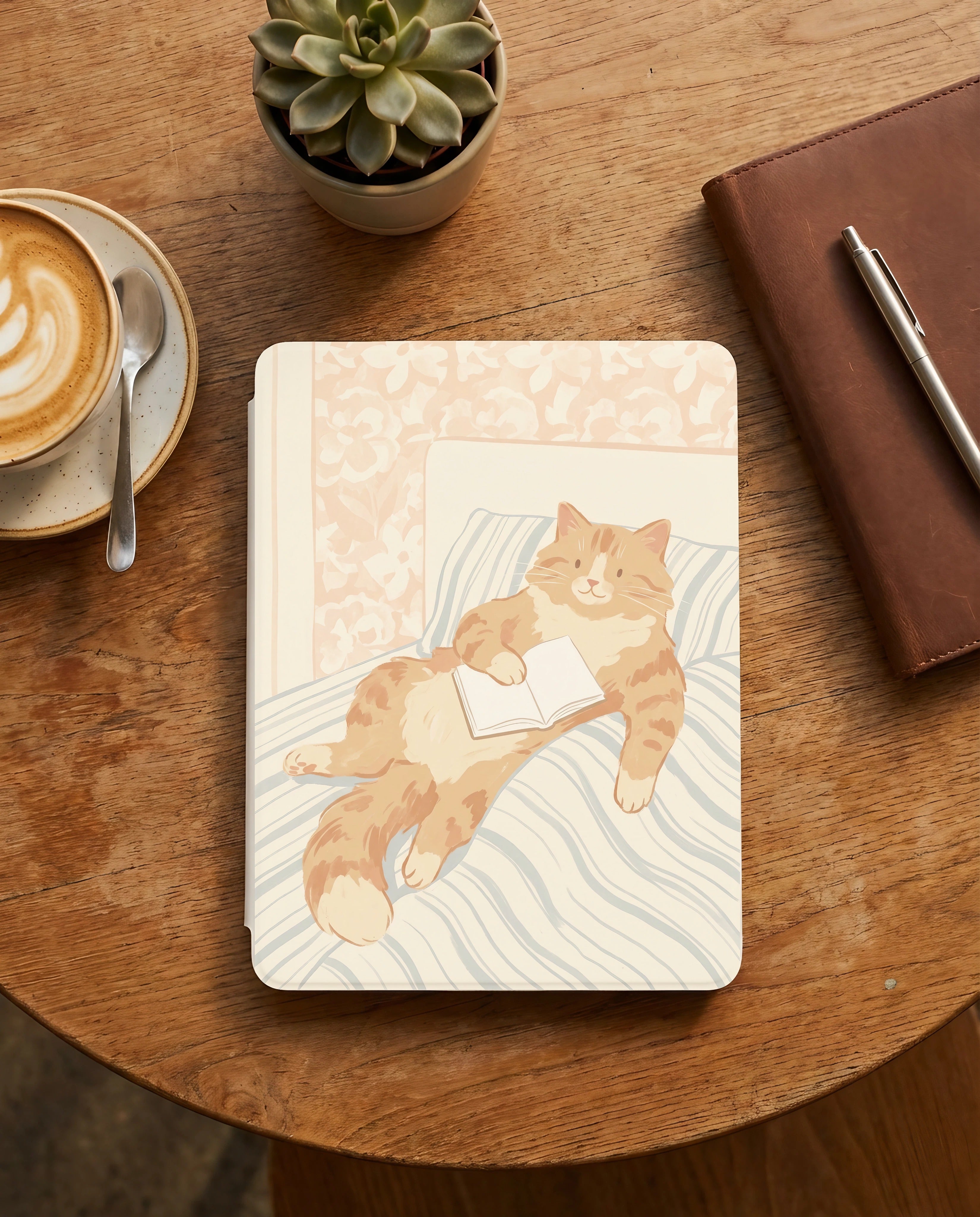 Cute Orange Cat Reading Kindle Case — Gift for Cat Lovers