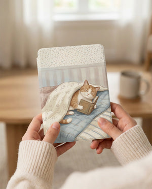 Tabby Kitten on Floral Bedding Kindle Case — Cozy Gift for Cat Lovers