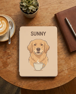 Personalized Pet Portrait Kindle Case — Cozy Café Dog or Cat