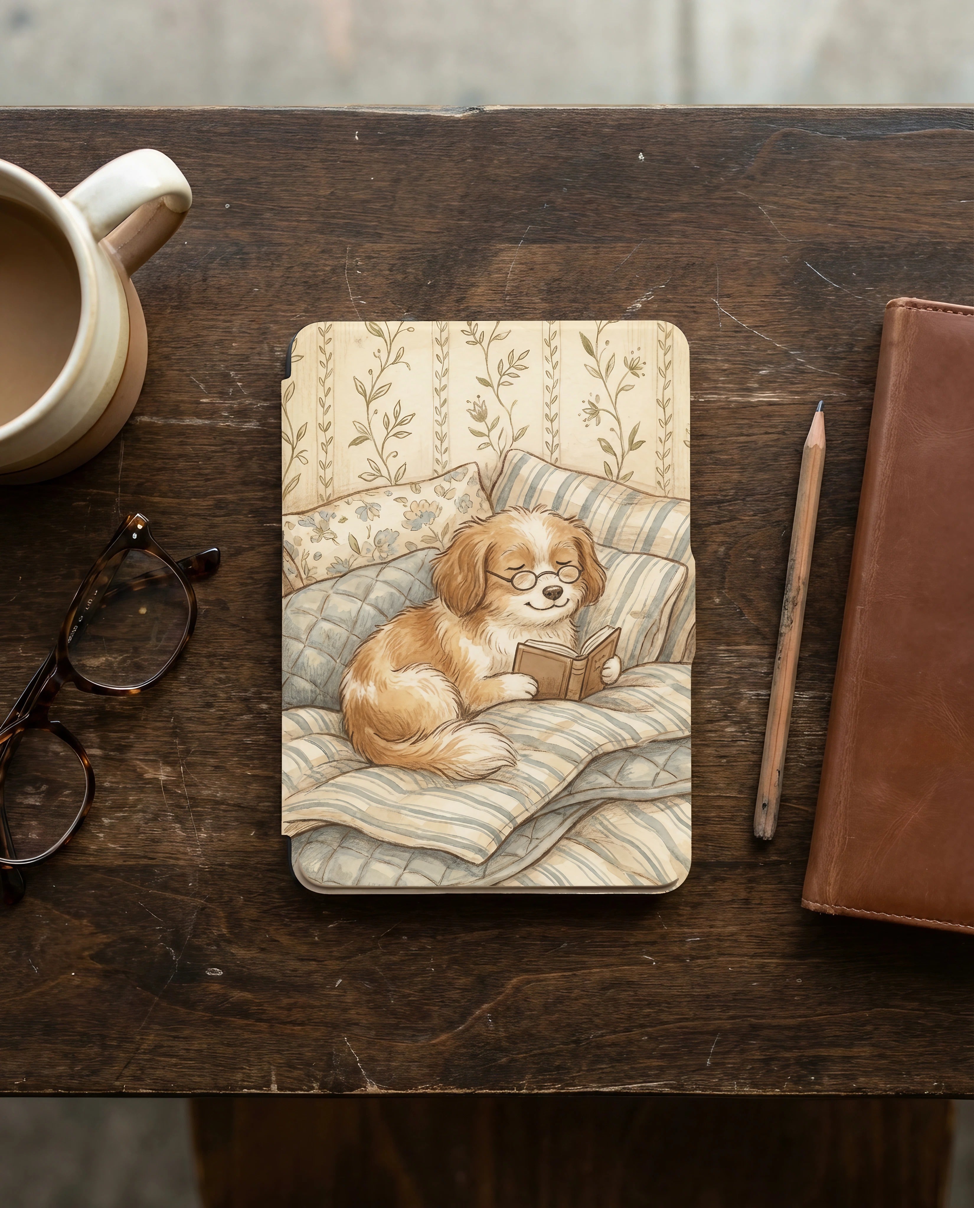 Floral Dog Reading Kindle Case — Fits Paperwhite & Colorsoft — Cozy Gift