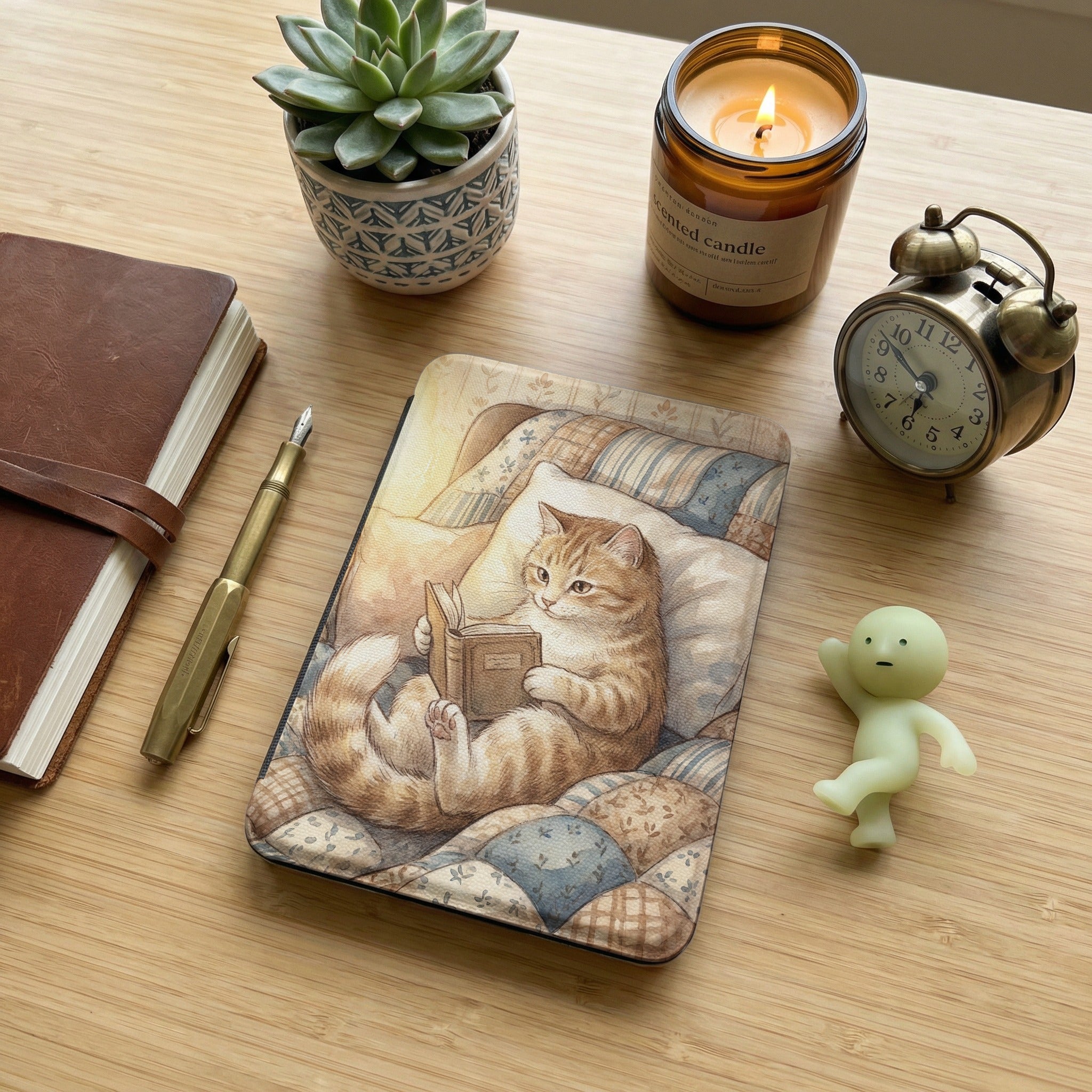 Tabby Cat Reading Kindle Paperwhite Case — Cozy Cat Lover Gift