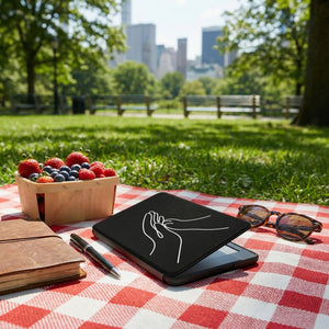 Human Cat Connection Kindle Case — Minimalist Palm to Paw Line Art Gift