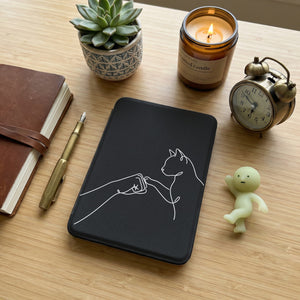 Human Cat Fist Bump Kindle Case — Minimalist Line Art Pet Bond Gift