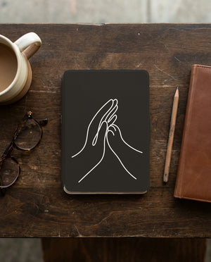 Human Cat Connection Kindle Case — Minimalist Palm to Paw Line Art Gift