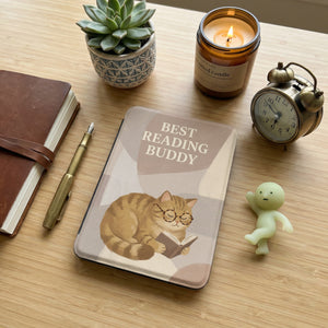 Best Reading Buddy Custom Cat Kindle 12th Gen Case — Cute Cat with Glasses Reading