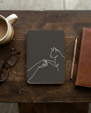Human Cat Fist Bump Kindle Case — Minimalist Line Art Pet Bond Gift