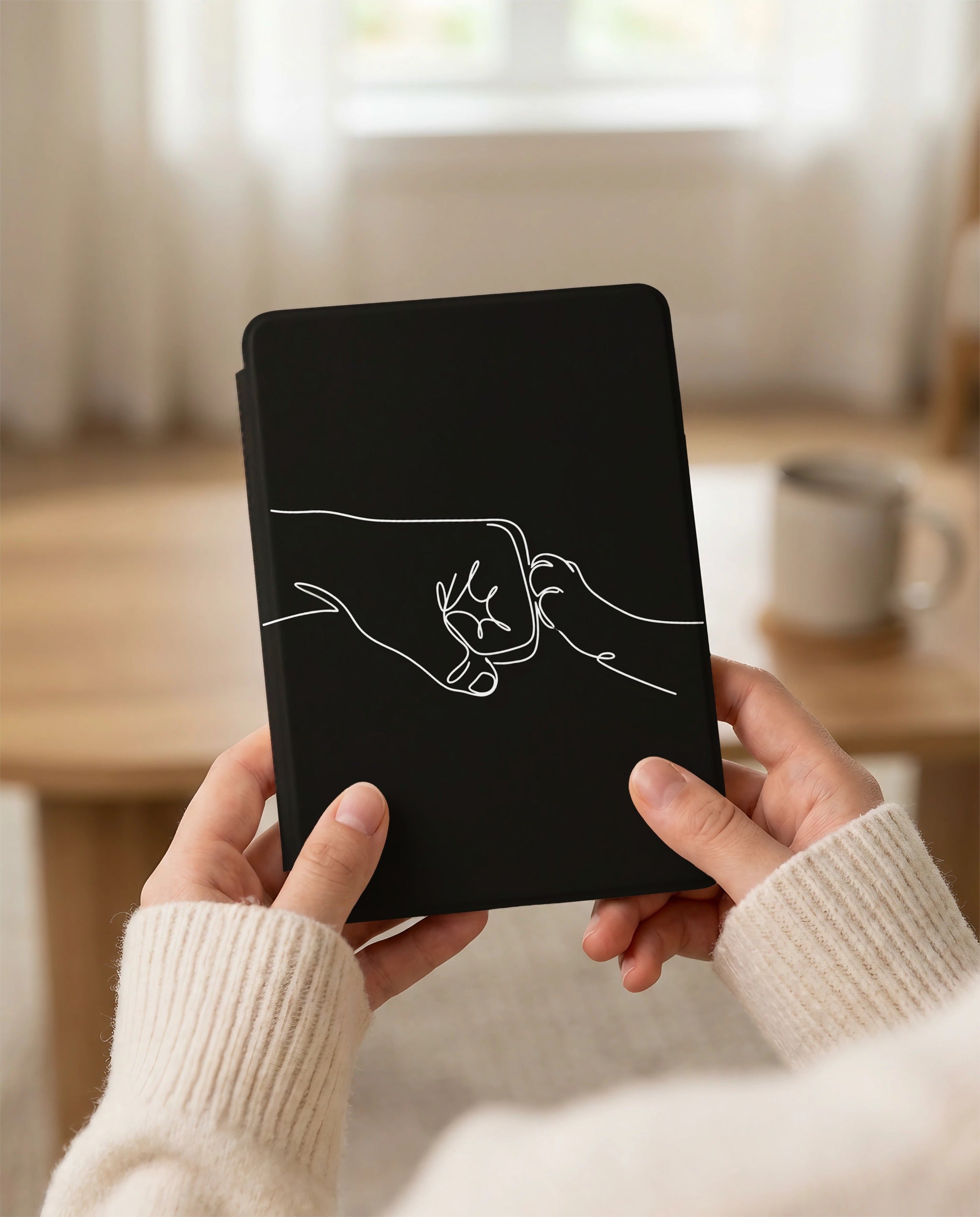 Cat Fist Bump Kindle Paperwhite Case — Minimalist Line Art Pet Bond Gift