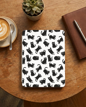 Black Cat Pattern Kindle Paperwhite Case — Kawaii Chibi Cat Lover Gift