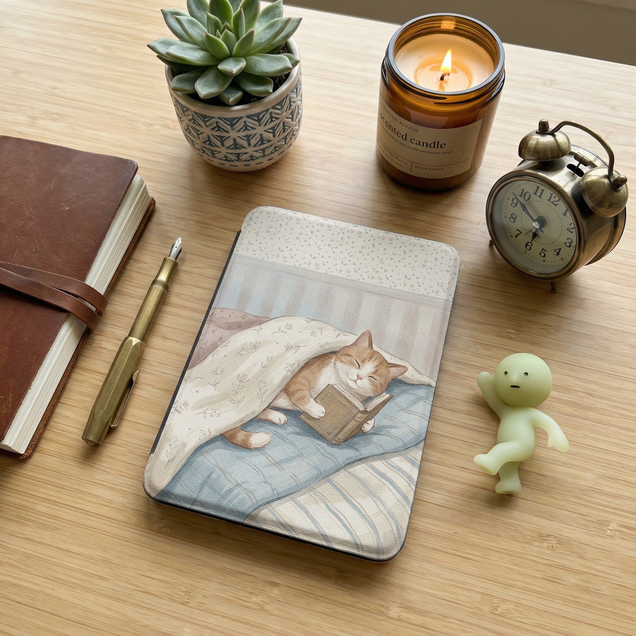 Tabby Kitten on Floral Bedding Kindle Case — Cozy Gift for Cat Lovers