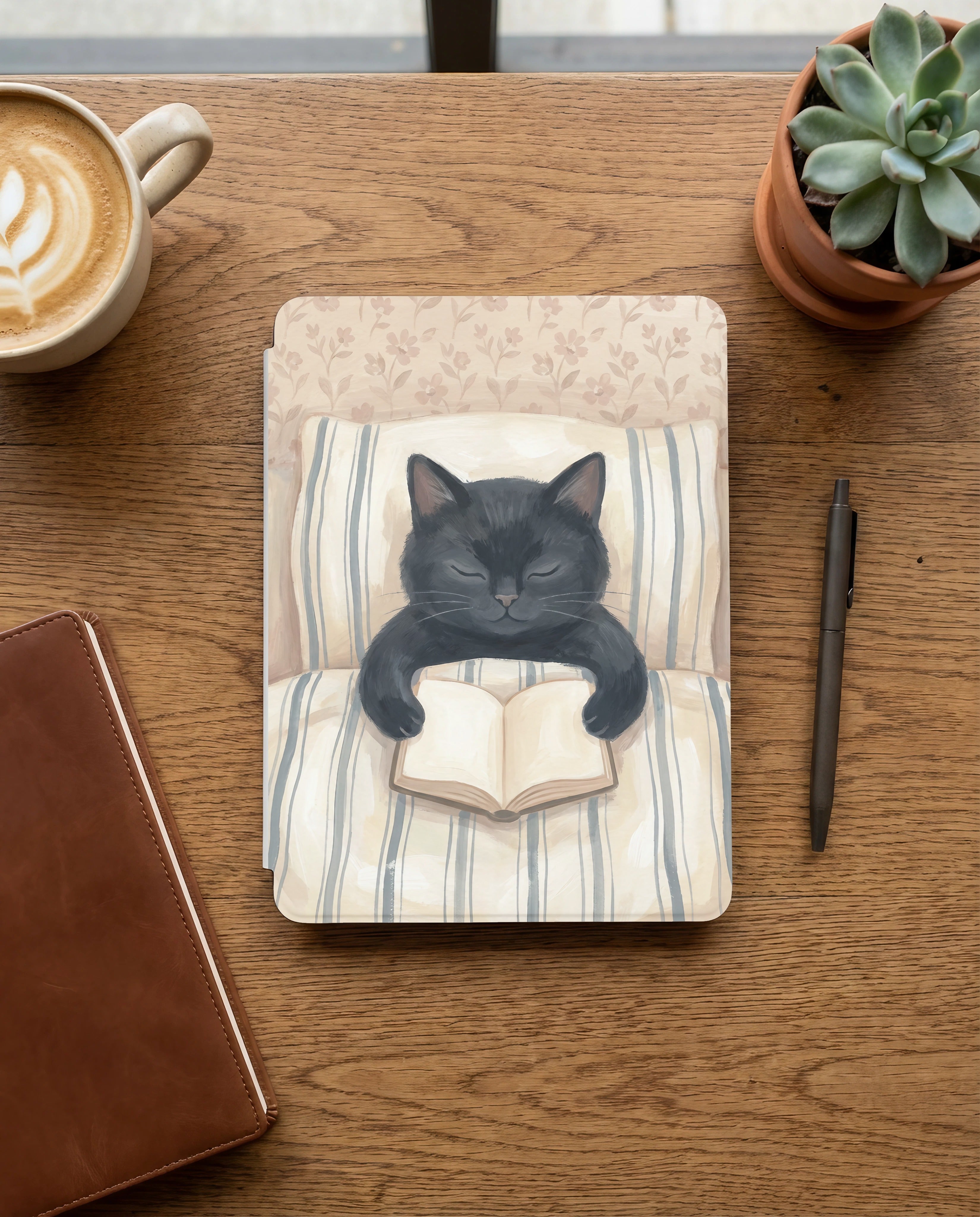 Black Cat Reading Kindle Paperwhite Case — Sleek Gift for Cat Lovers