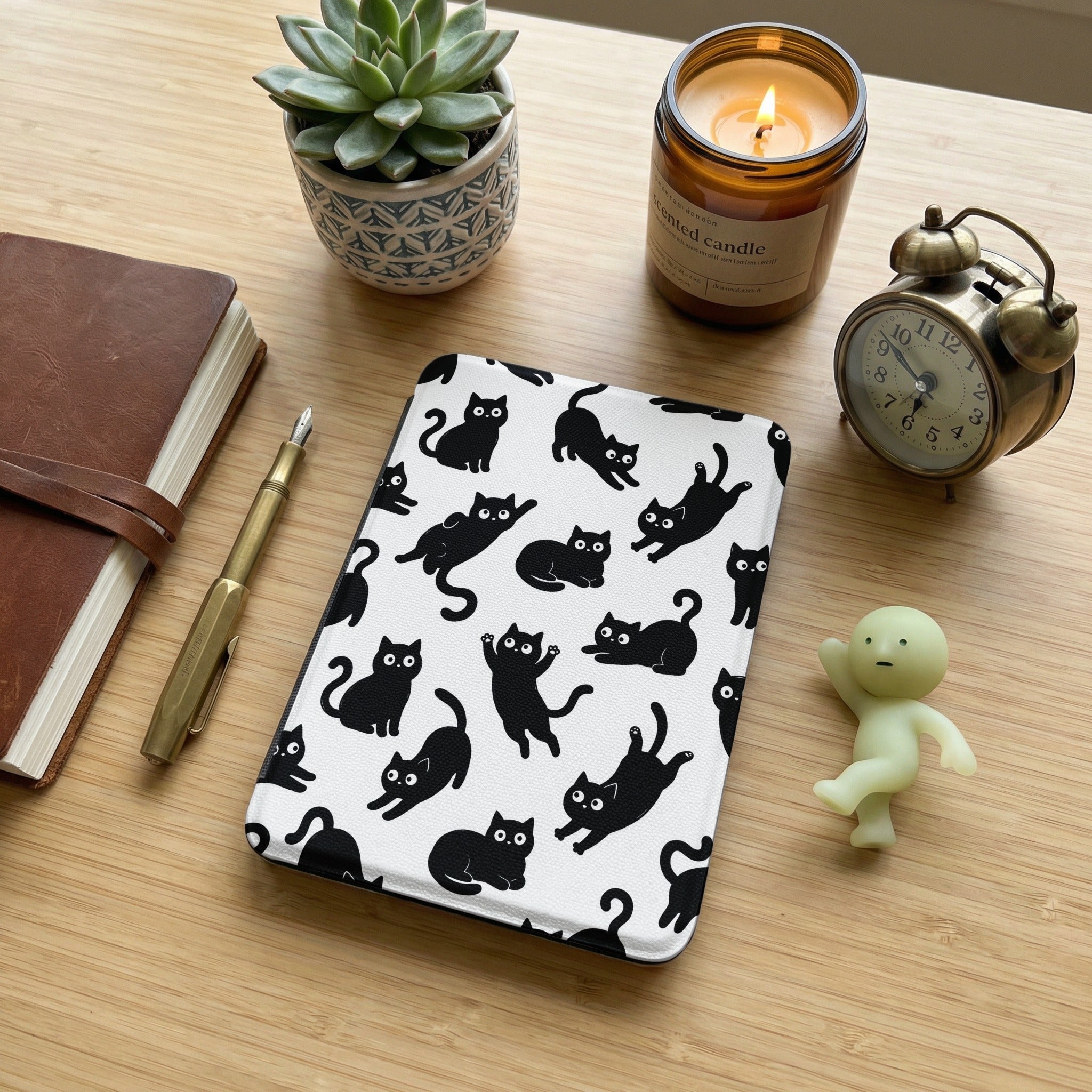 Black Cat Pattern Kindle Case — Cute Cozy Cat Lover Gift