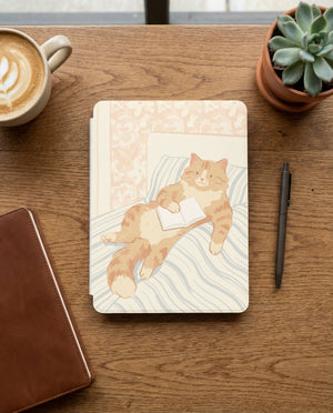 Cute Orange Cat Reading Kindle Case — Gift for Cat Lovers