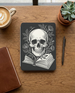 Large Skull on Book Kindle Case — Gothic Book Lover Gift