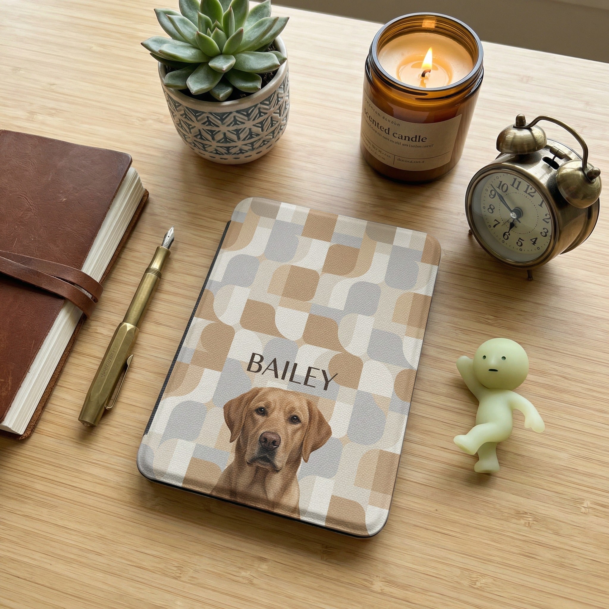 Custom Dog Portrait Kindle Paperwhite and Colorsoft Case — Retro Geometric Style