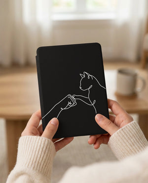 Human Cat Fist Bump Kindle Case — Minimalist Line Art Pet Bond Gift