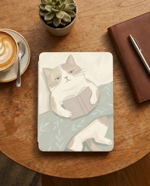Cute Cat Reading Kindle Colorsoft Case — Gift for Cat Lovers