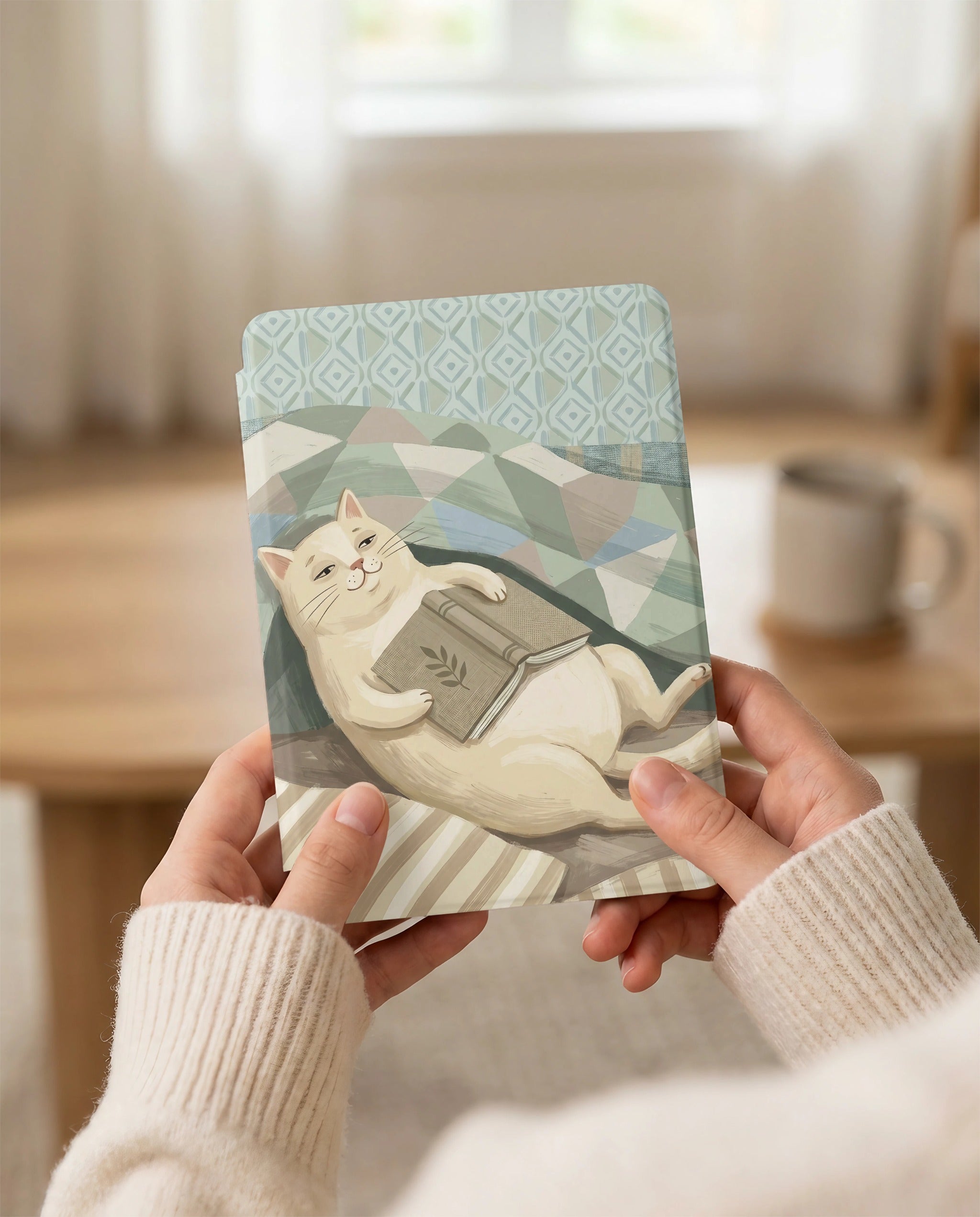 Cat Reading Book Kindle Case — Fits Paperwhite & Colorsoft — Cat Lover Gift