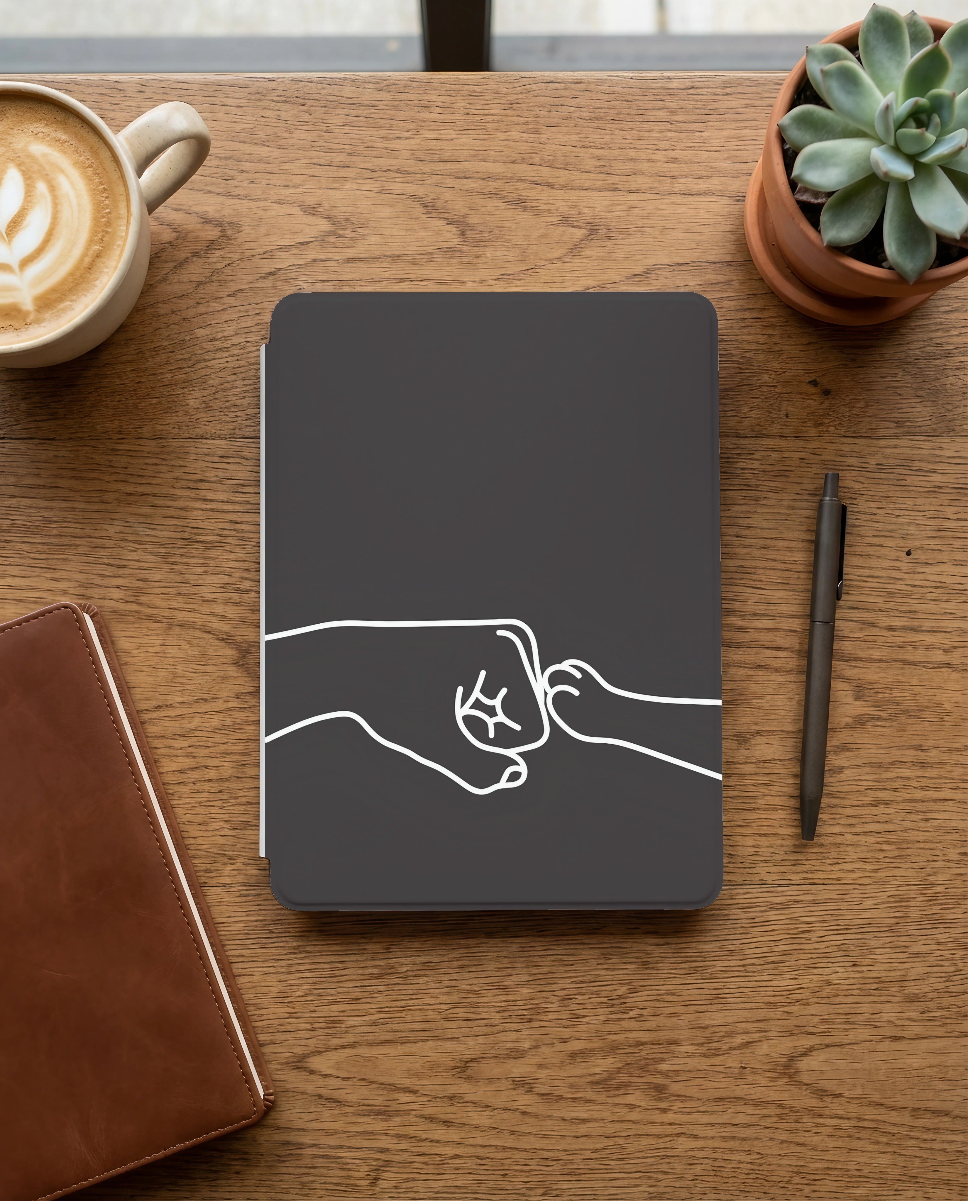 Cat Fist Bump Kindle Case — Minimalist Line Art Friendship Gift