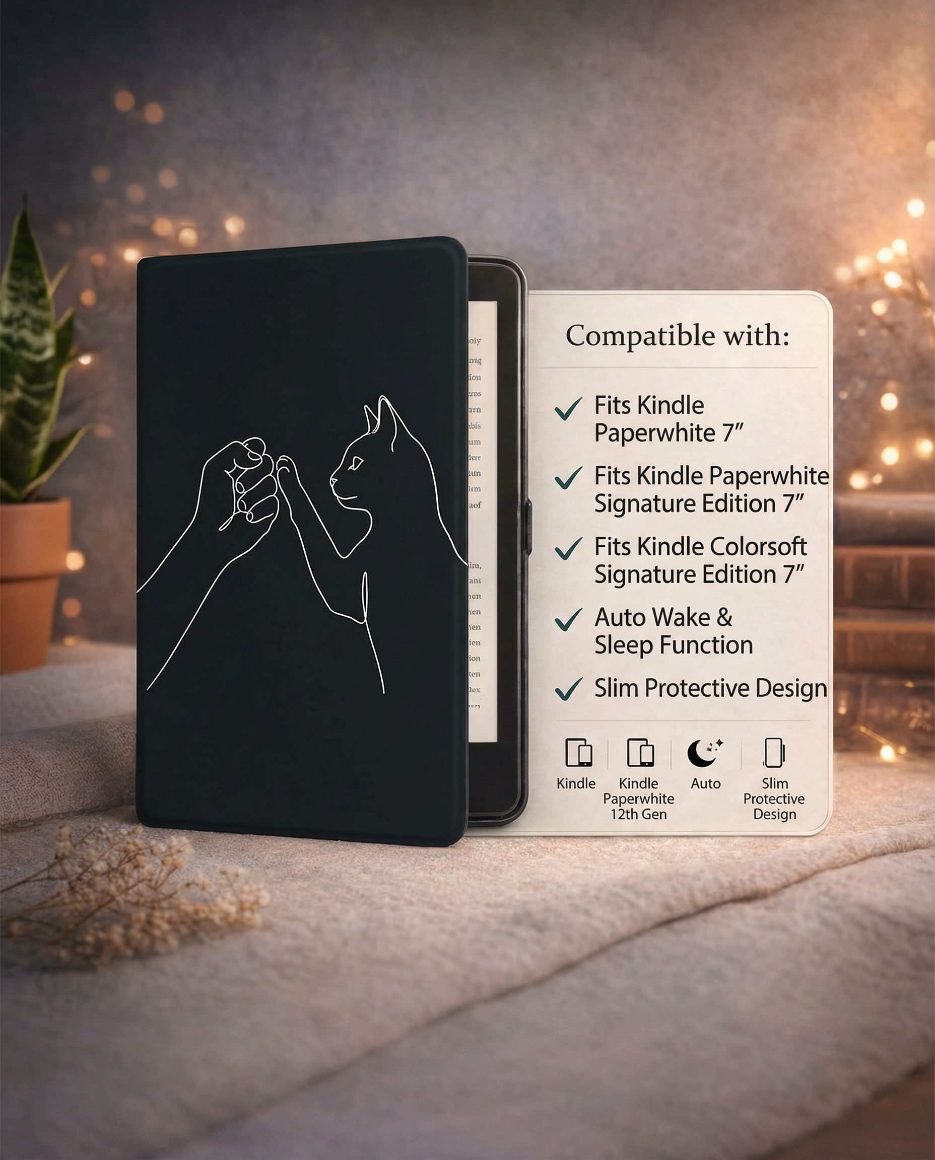 Cat Pinky Promise Kindle Paperwhite Case — Minimalist Devoted Cat Parent Gift