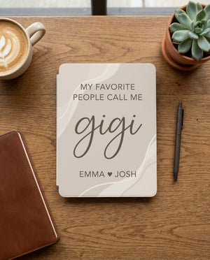Personalized Gigi Kindle Case — Minimal Beige Design with Grandkids Names Gift