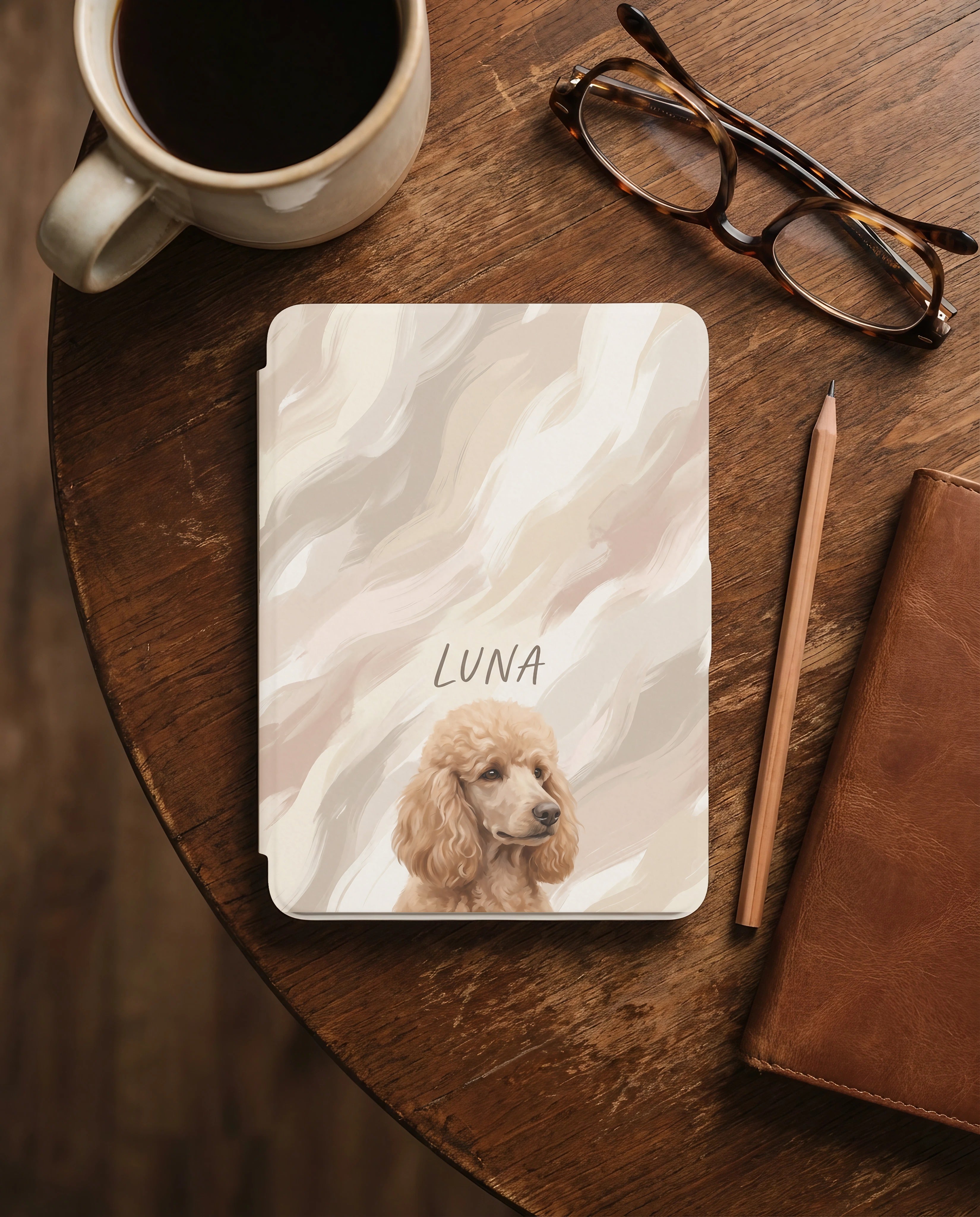 Custom Pet Portrait Kindle Case — Watercolor Marble Style