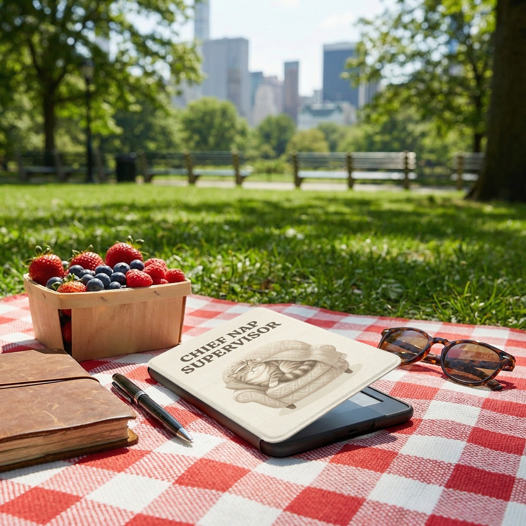 Chief Nap Supervisor Custom Cat Kindle Case — Cozy Armchair Personalized Pet Portrait Gift